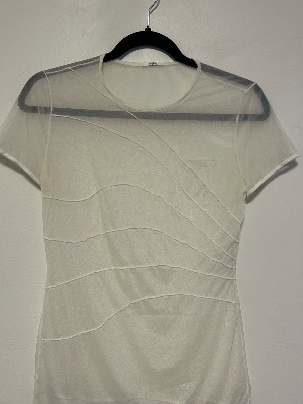 WOLFORD Women's Sheer Wave-Detail Short Sleeve Top - Cream